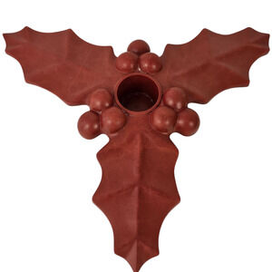 Vintage dark red Bakelite pair holly and berry candleholders home decor